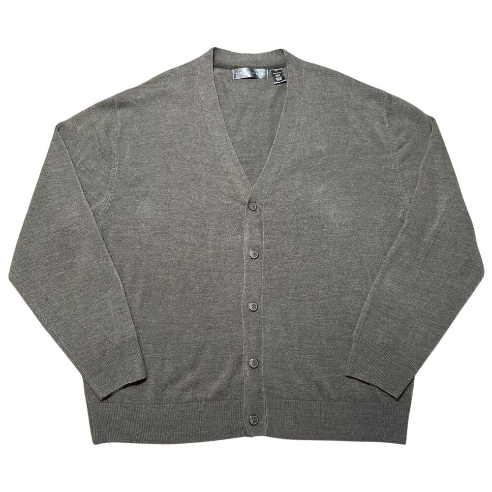 Oscar de la Renta Mens Soft Classic Gray Button Up Long Sleeve Cardigan, XXL